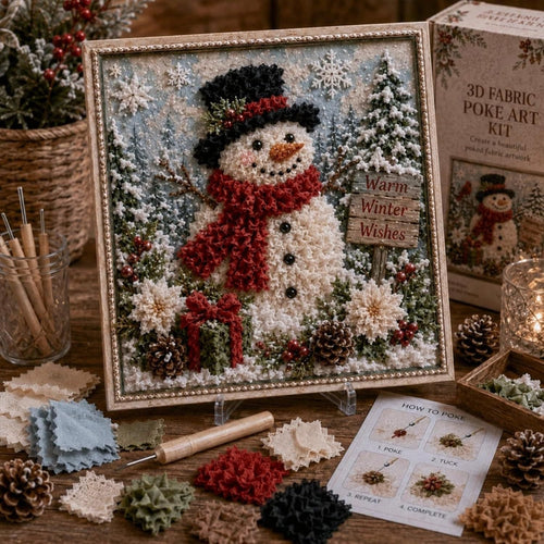 3D Christmas Fabric Poke Art Kit | No-Sew Holiday Craft with Pre-Punched Board, Fabric Squares & Display Stand 🎅✨