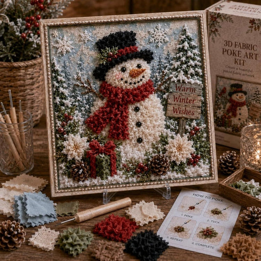 3D Christmas Fabric Poke Art Kit | No-Sew Holiday Craft with Pre-Punched Board, Fabric Squares & Display Stand 🎅✨
