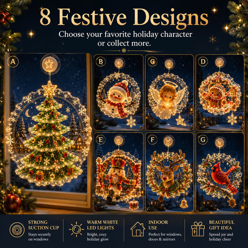 🎅🎄Lighted Christmas Window Decoration with Suction Cup | Warm LED Window Light & Multiple Festive Styles ✨