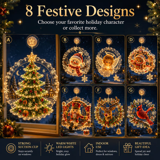 🎅🎄Lighted Christmas Window Decoration with Suction Cup | Warm LED Window Light & Multiple Festive Styles ✨