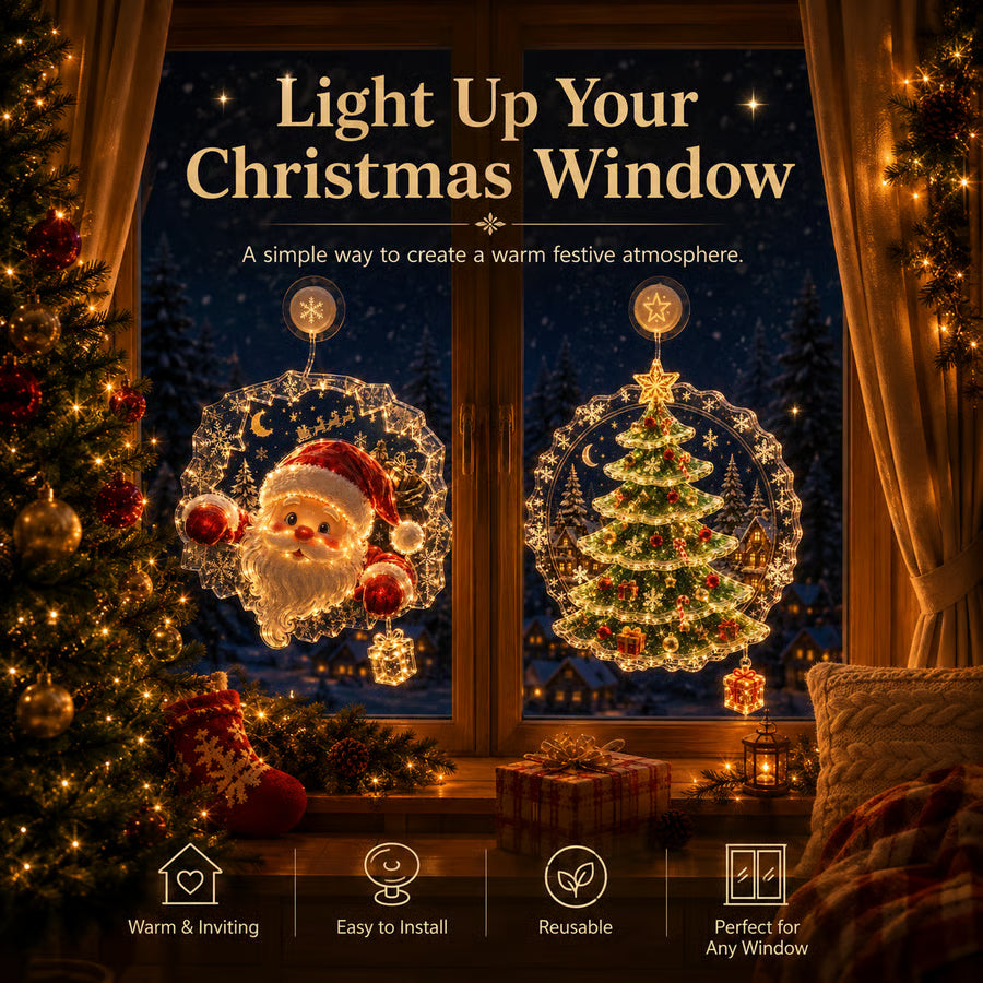 🎅🎄Lighted Christmas Window Decoration with Suction Cup | Warm LED Window Light & Multiple Festive Styles ✨