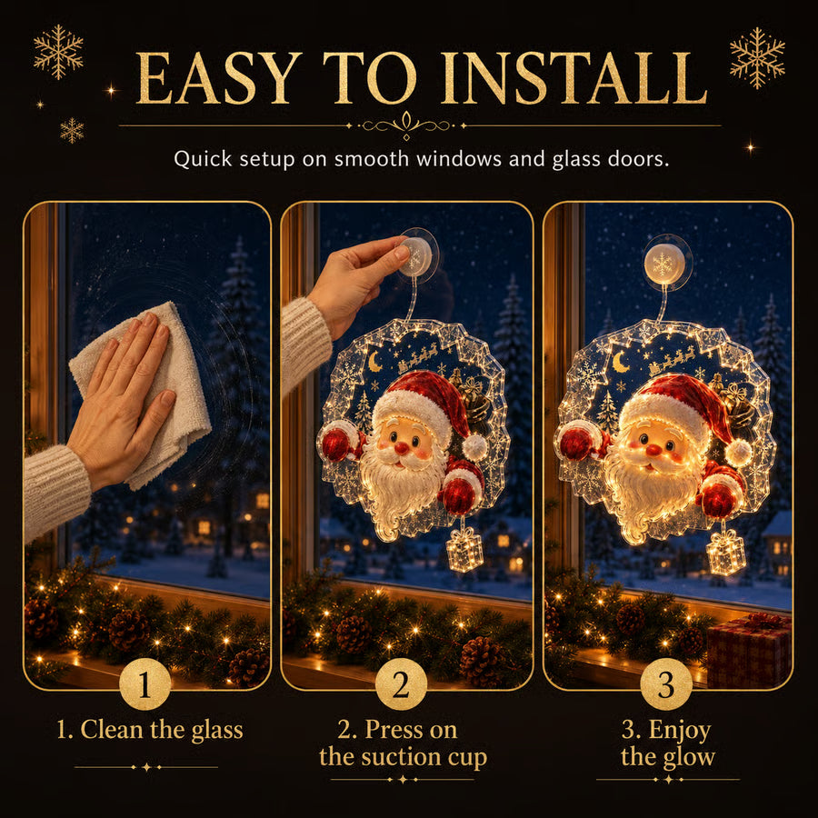 🎅🎄Lighted Christmas Window Decoration with Suction Cup | Warm LED Window Light & Multiple Festive Styles ✨