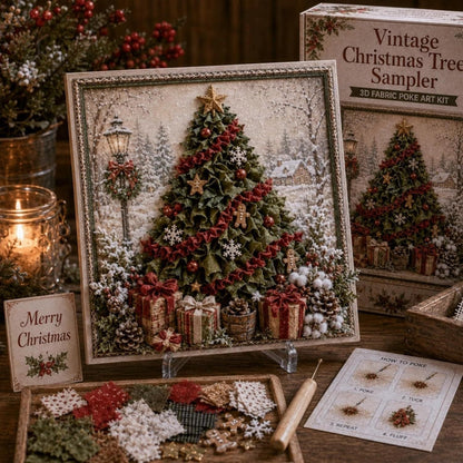 3D Christmas Fabric Poke Art Kit | No-Sew Holiday Craft with Pre-Punched Board, Fabric Squares & Display Stand 🎅✨