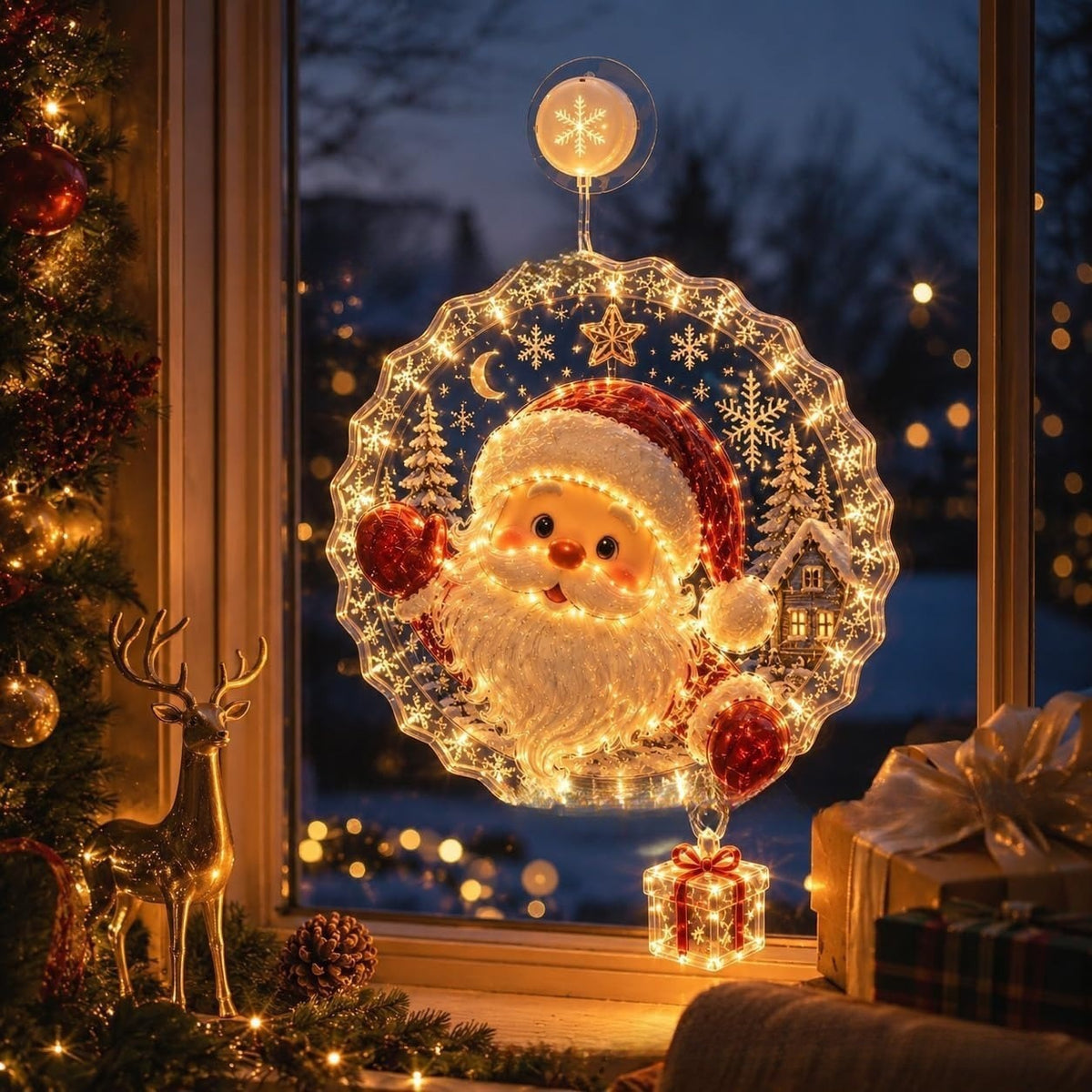 🎅🎄Lighted Christmas Window Decoration with Suction Cup | Warm LED Window Light & Multiple Festive Styles ✨