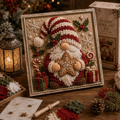 3D Christmas Fabric Poke Art Kit | No-Sew Holiday Craft with Pre-Punched Board, Fabric Squares & Display Stand 🎅✨